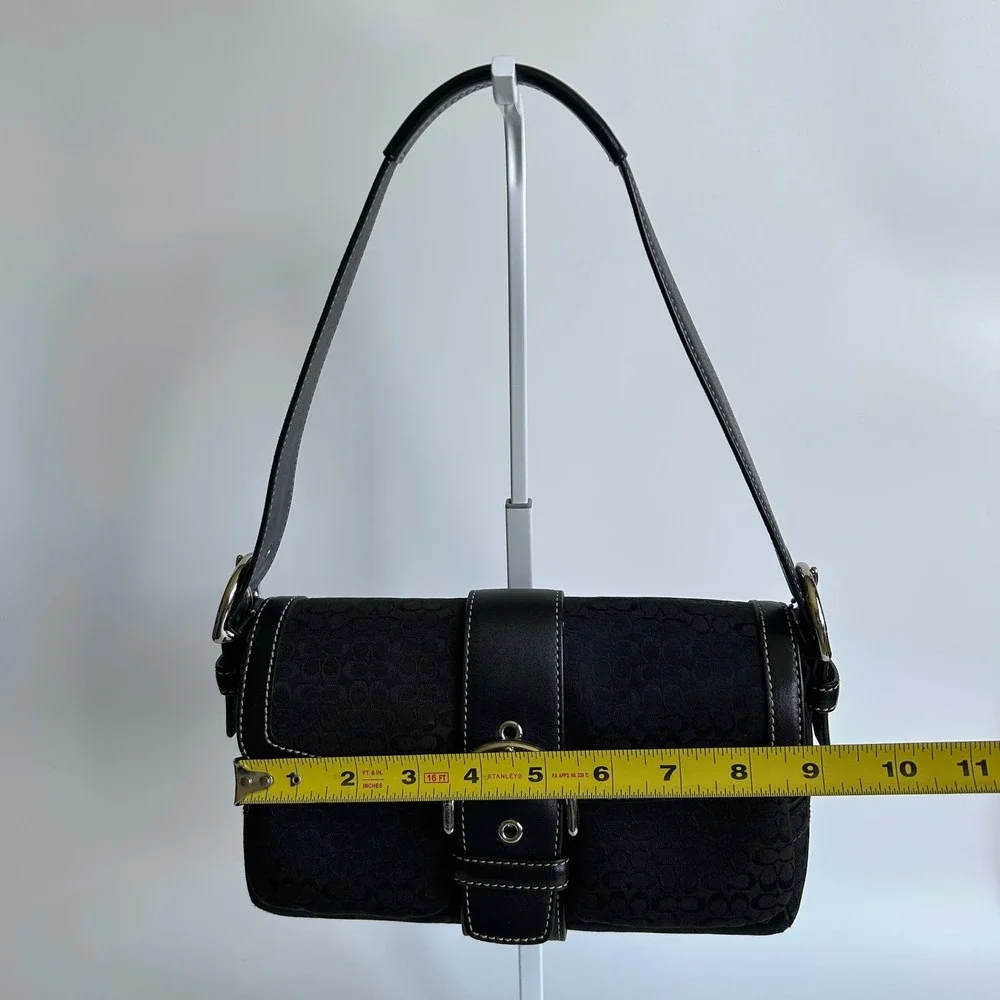 Coach Soho 1463 Black Signature Jacquard Leather Flap Shoulder Bag Excellent